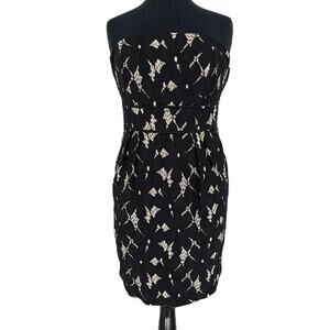 NWT JADE MELODY TAM Black Lace Strapless Pleated Chic Cocktail Sheath Dress S